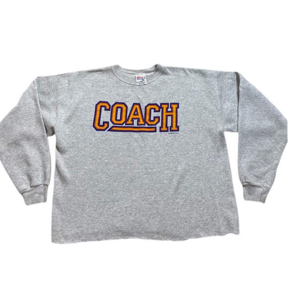 Vintage Tops - VTG 1991 Coach Spellout Grey DIY Crop Sweatshirt XL